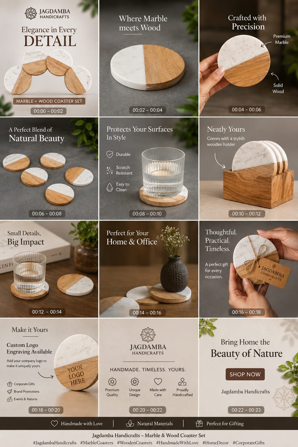 Marble & Solid Wood Drink Coaster Set