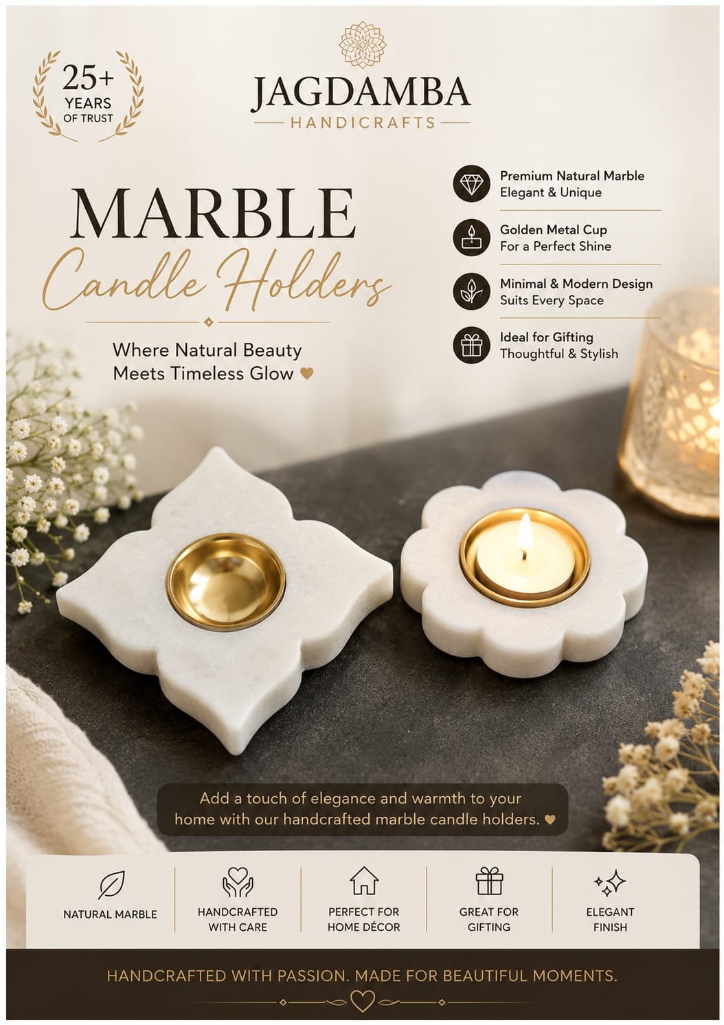 Modern Carved Marble Candle Holder Duo