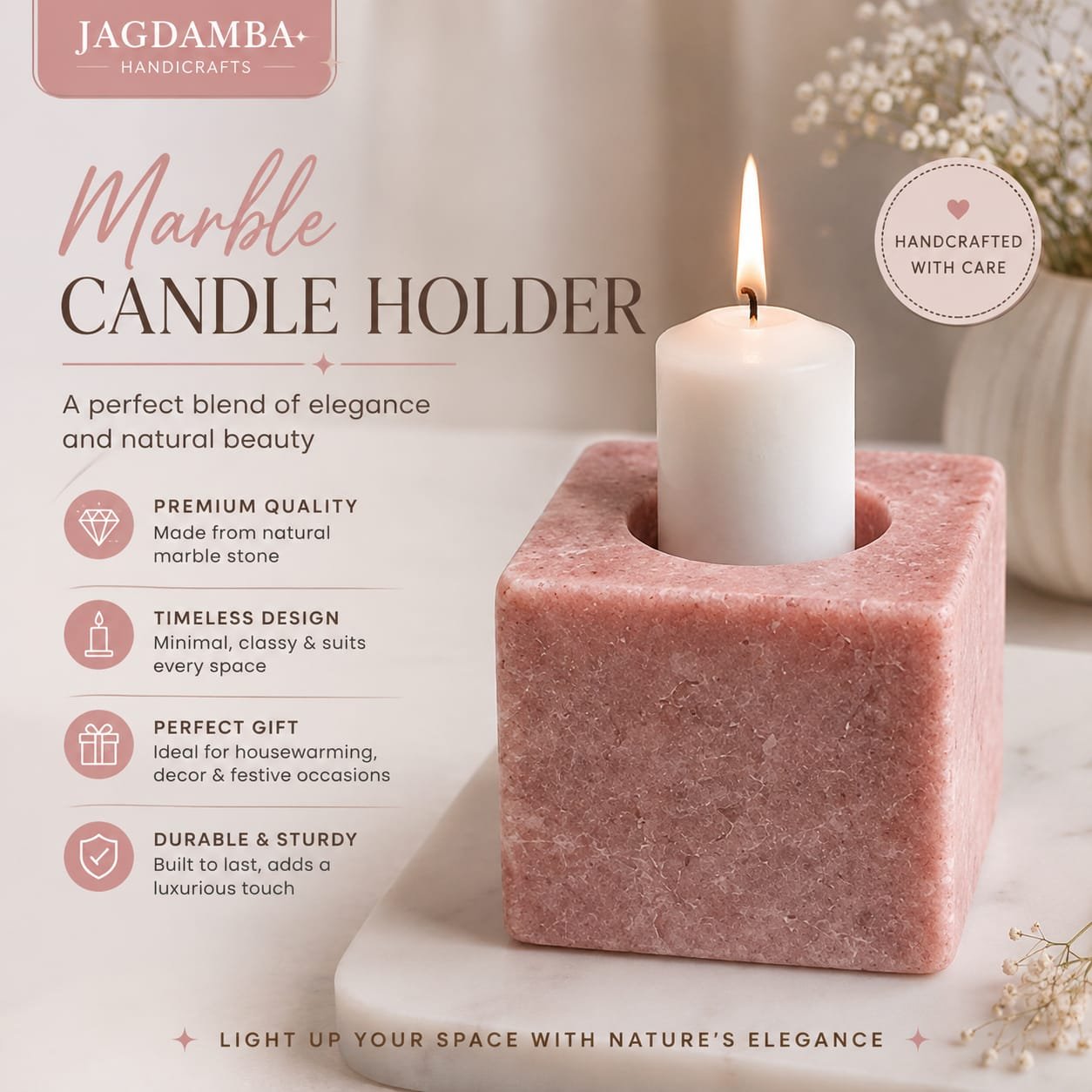 Pink Marble Cube Candle Holder